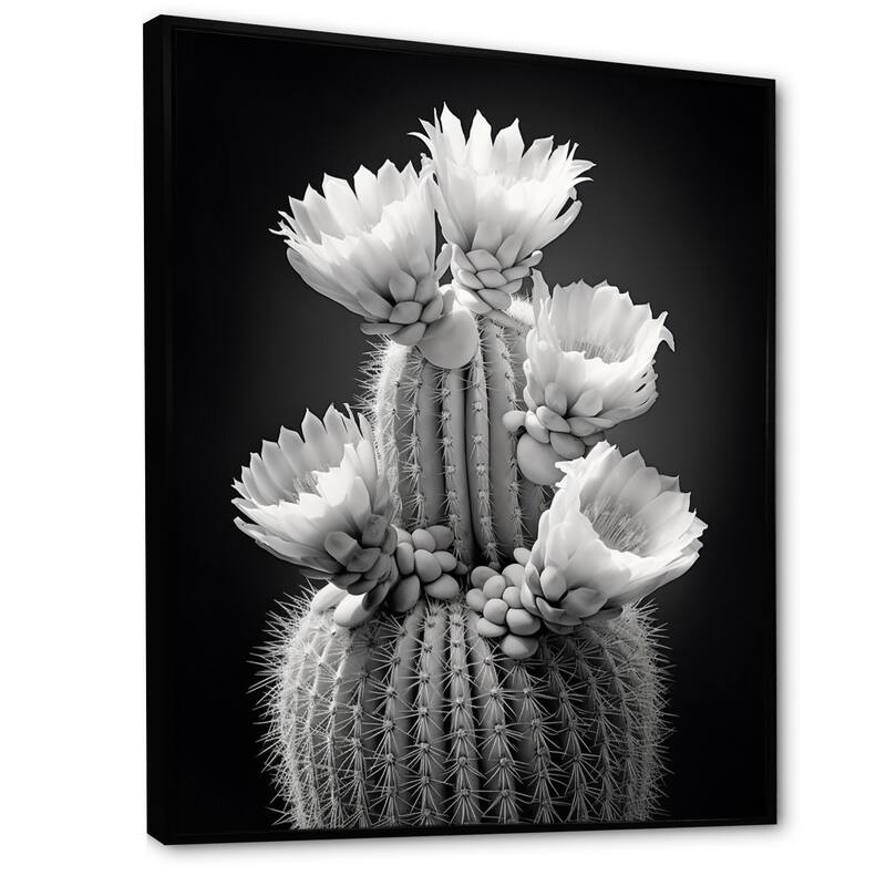 Designart "Grey Cactus Elegance In Monochrome II" Cactus Framed Wall